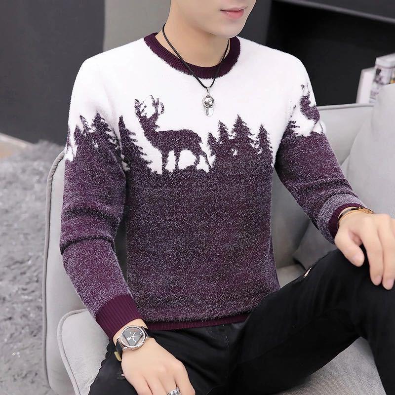 Fashion Long-sleeved Stretch Top Men's Sweater Pullover Low-neck Casual Jacket for Fall/winter
