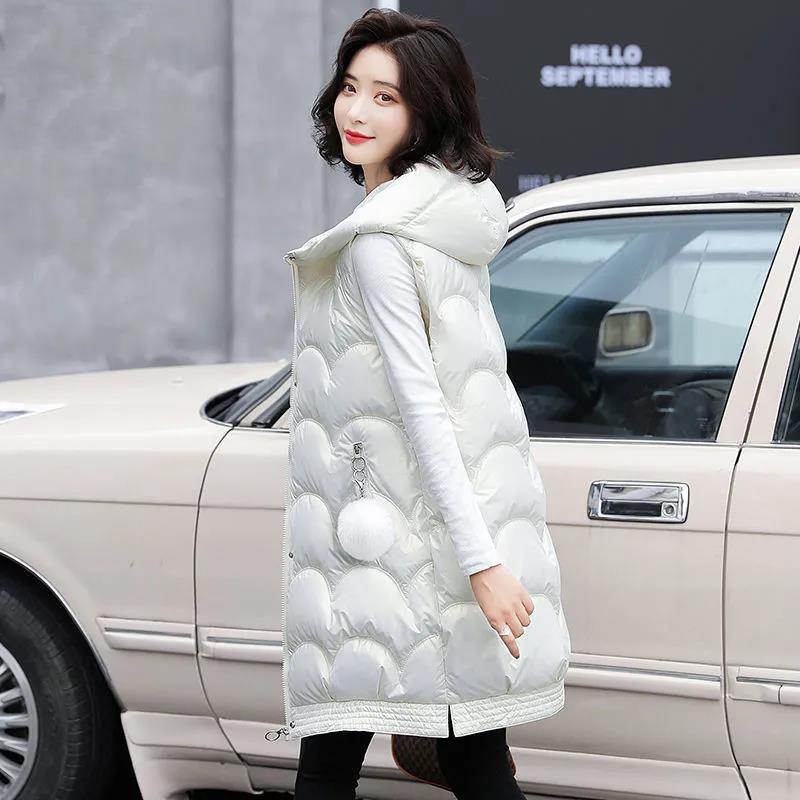Winter Ladies Hooded Down Vest Jacket Fashion Glossy Down Cotton Sleeveless Jacket Thicken Warm Winter Vest