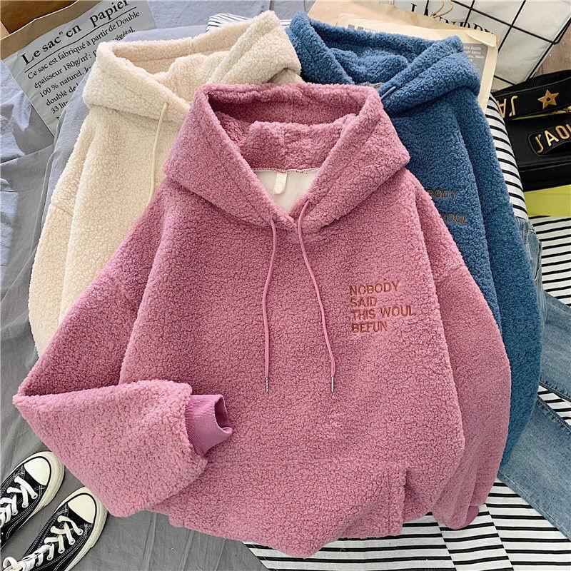 Autumn Winter Coat Pink Sweet Hooded Sorry Print Harajuku Loose Pocket Hoodies Womens Fleece Flannel Pullover Female Sweatshirt