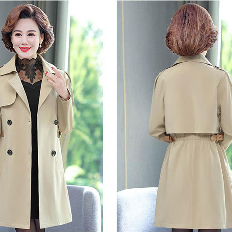 Middle-aged Mother Autumn Jacket Waist Coat Windbreaker Women's Mid-length Middle-aged Spring and Autumn Foreign Style Jacket