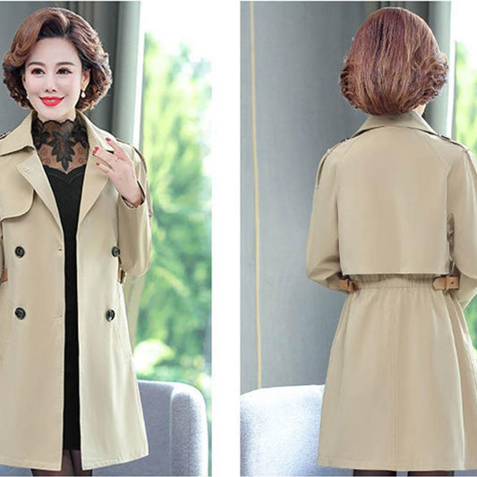 Middle-aged Mother Autumn Jacket Waist Coat Windbreaker Women's Mid-length Middle-aged Spring and Autumn Foreign Style Jacket