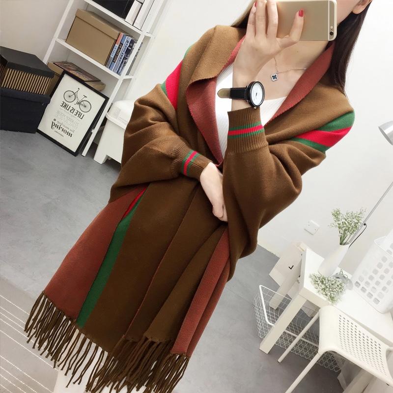 Autumn and Winter Knitted Sweater Mid-length Long-sleeved Color Matching Bat Shirt