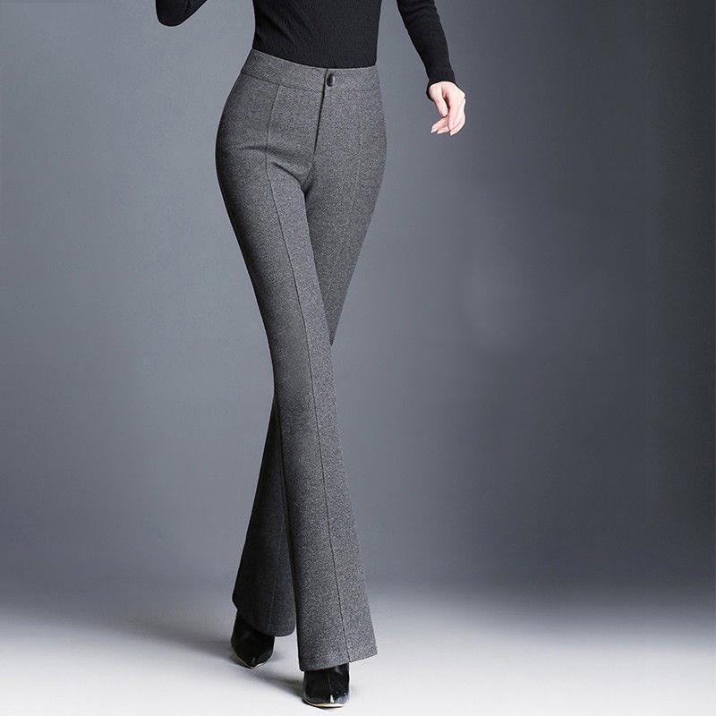 Pants Female Bell Bottom Pants Woolen High Waist Thickening Suit Wide Leg Stretch Straight Trousers