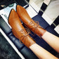 Women PU Leather Boots Winter Pointed Toe High Heel Boots Zipper Fashion Motorcycle Boots Size