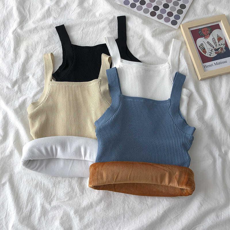 Thermal Tops Winter Underwear Women Thermal Velvet Women Vest Body Top Square Neck Sleeveless Solid Slim Warm Inner Wear