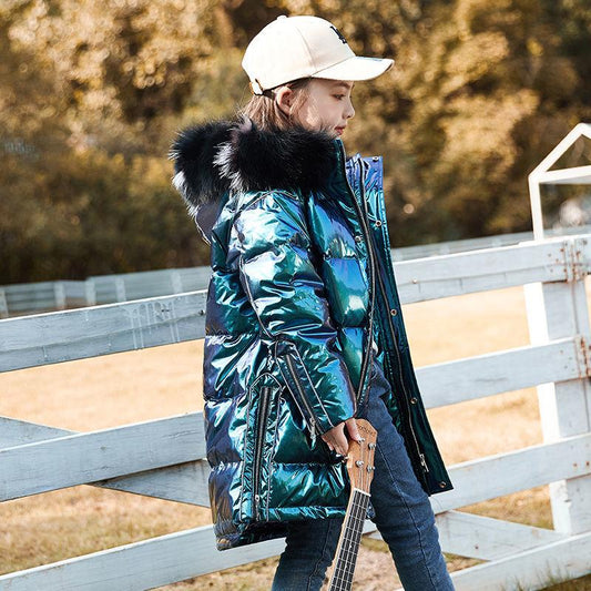 Silver Kids Down Padded Jacket Double-sided Wear Boys and Girls Thick Winter Fashionable Jacket