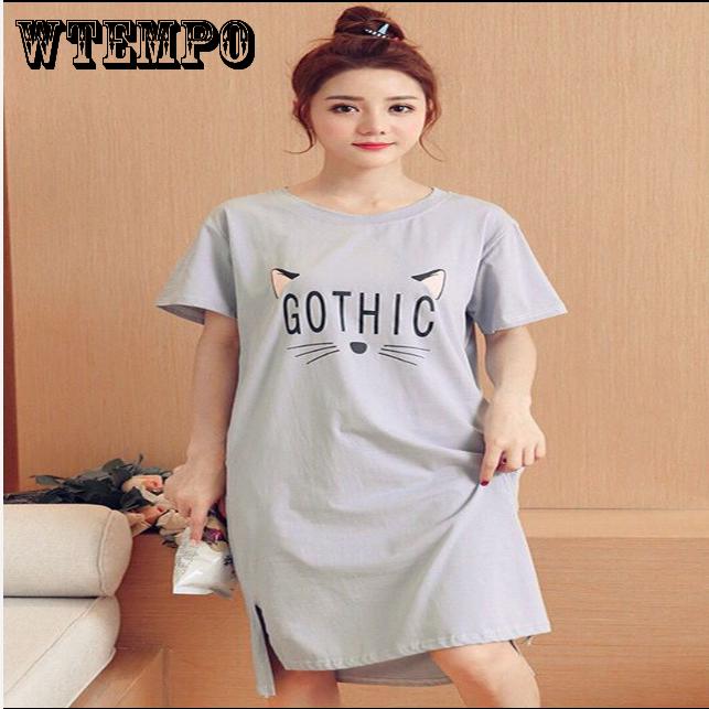 WTEMPO Female Summer Cute Nightdress In The Long Paragraph Cartoon Can Wear Short-sleeved Skirt