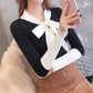 Winter Knitwear Bow V-Neck Bottoming Shirt Simple Color Pullover Jumper Long Sleeve Sweater
