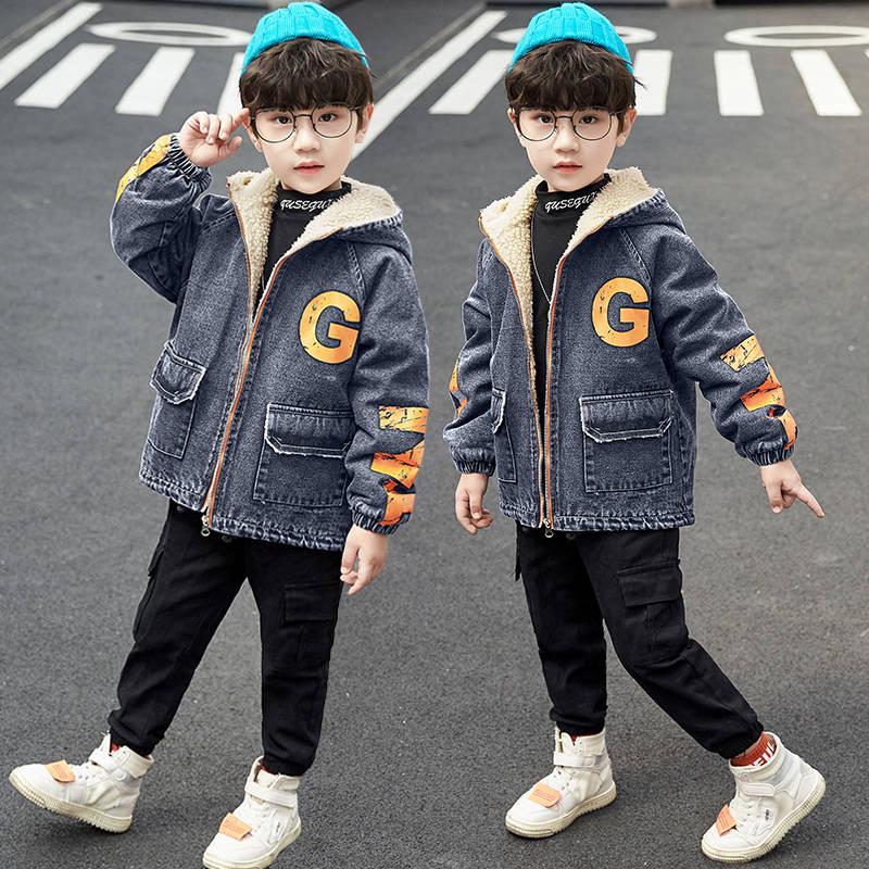 Warm Clothing Children's Jacket Thickening Plus Velvet Jacket Boy Hooded Jacket Boy Warm Jacket