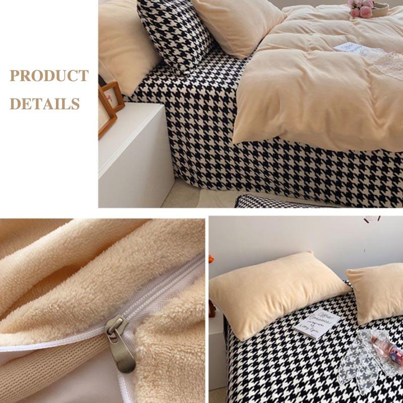 Winter Double-sided Thickening Plus Velvet Four-piece Coral Velvet Is Sleeve Single Pillow Set of Set 1.5 Meters 1.8 Meter Bed Warm Bed Set