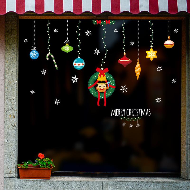Double-sided Christmas ball ornaments glass window storefront removable wall stickers