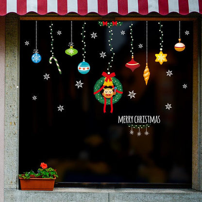 Double-sided Christmas ball ornaments glass window storefront removable wall stickers