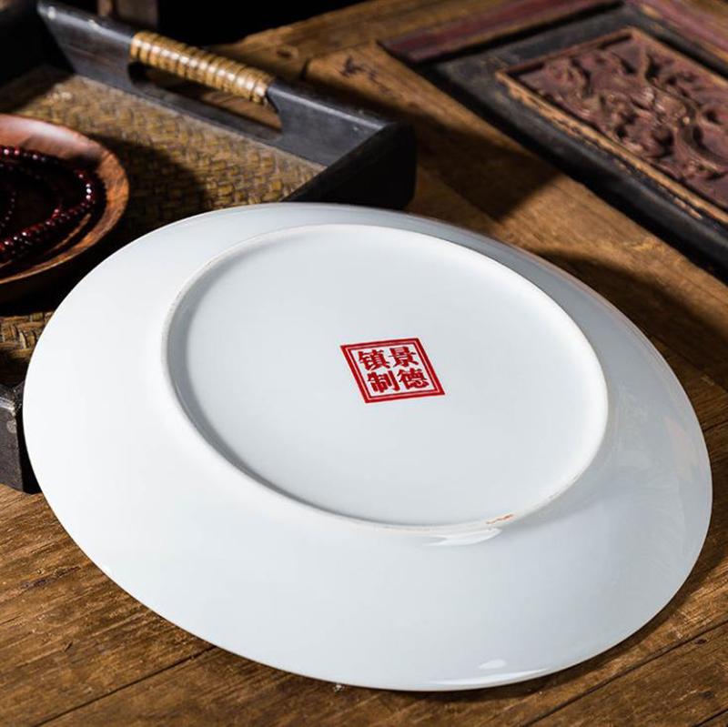 26cm Autumn Mountain Creek Famille Rose Porcelain Plate Chinese Traditional Ornaments Antique Cultural Relics Ornaments