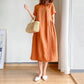 Summer Solid Color Short Sleeve Dress Large Size Loose Midi Skirt Women