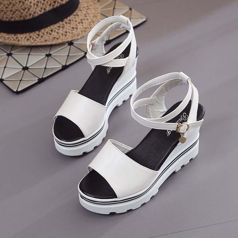 Summer Korean Style Slope with High-heeled Roman Shoes Thick-soled Student Sandals Women's Cross Platform Platform Women's Shoes