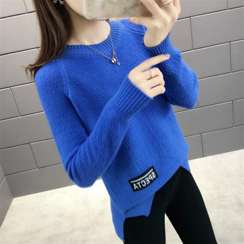 Pofulove  Solid Sweater Stylish and Elegant Loose Fashion Pullover Knit Thick Bottoming Shirt
