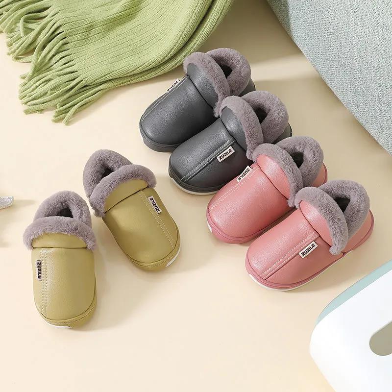 Waterproof Cotton Drag Winter Warmth PU Waterproof Non-slip Indoor Home Bag with Cotton Shoes To Keep Warm Soft and Comfortable