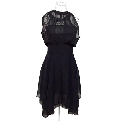 Irregular Large Swing Mesh Stitching Dress Perspective Collar Sleeveless Slim Chiffon Dress