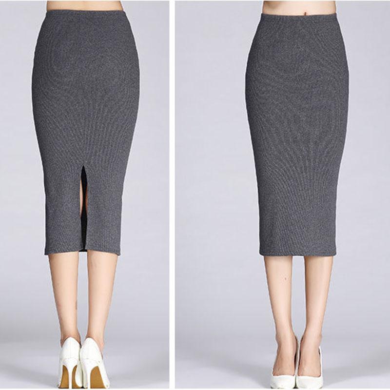 Autumn Winter Sexy Knit Bodycon Skirt for Women OL Stytle Ladies Split Elastic Long Pencil Skirt