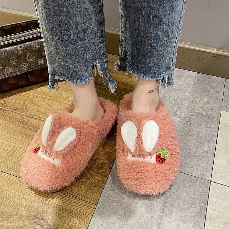 Autumn and Winter Rabbit Ears Cotton Slippers Indoor Warm Furry Flat Shoes Leisure and Entertainment Home Essentials