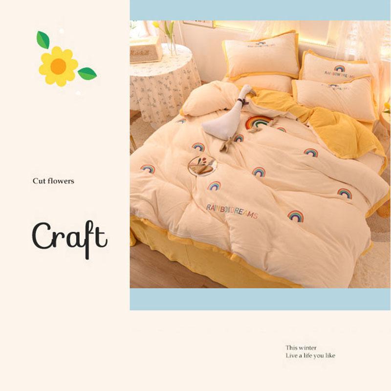 Princess Style Milk Velvet Winter Thick Crystal Velvet Four-piece Double-sided Quilt Cover Coral Velvet Bed Linen