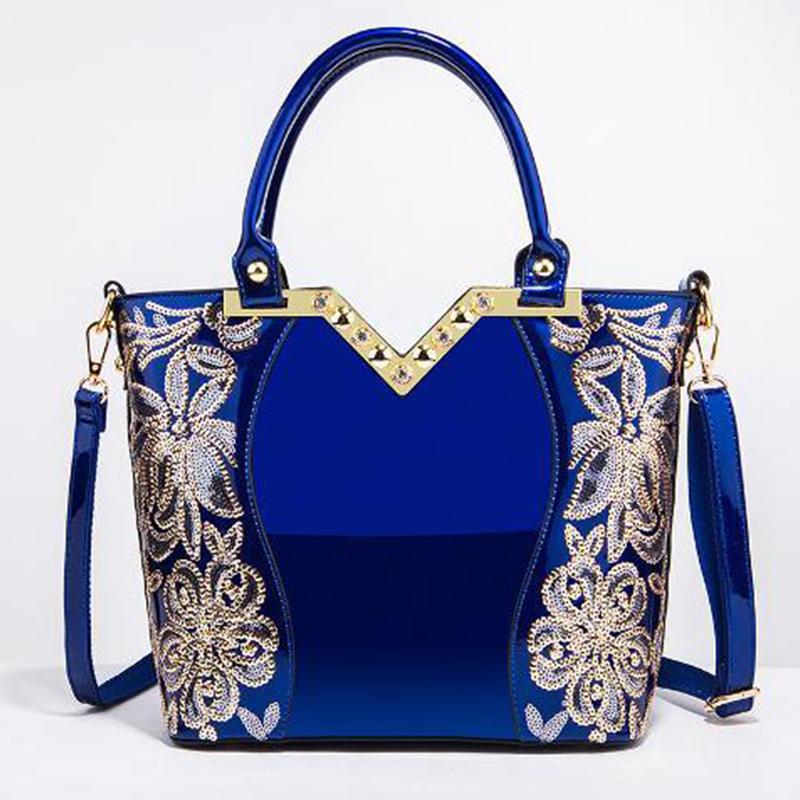 Quality Embroidery Sequins European and American Atmosphere Fashion High-end Patent Leather Women's Handbags Single Shoulder Bag