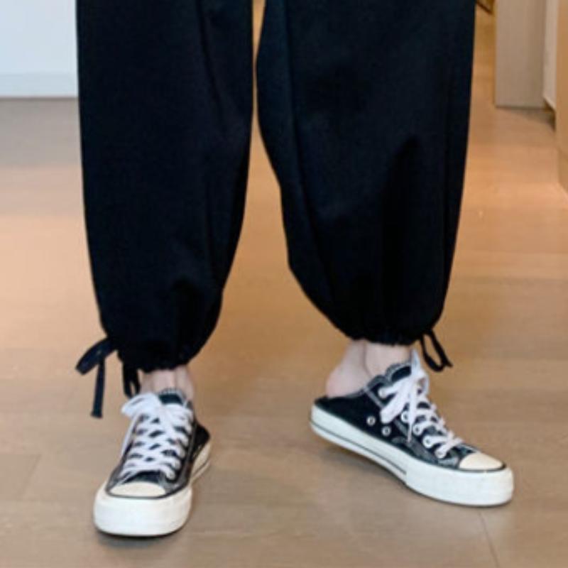 Spring High-waist Sports Casual Pants Female Korean Version Was Thin Loose Straight Trousers Tied Feet Student Guard Pants Trousers