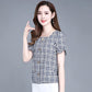 Women's Summer Plaid Short Sleeve Large Size Casual Loose Square Neck Top