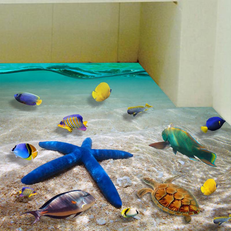 Sea Floor Stickers Dolphin Wall Stickers Beach Wallpapers Big Size Home Decor Creative Sea Animals O