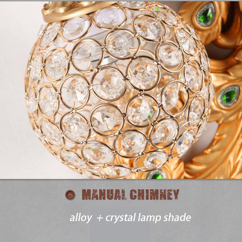 Retro peacock crystal LED wall lamp living room background bedroom bedside peacock phoenix wall lamp