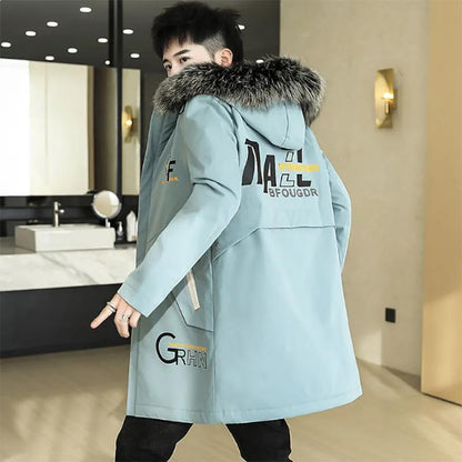 Large Size Men's Plus Velvet Thick Mid-length Cotton Coat Men's Autumn Warm Jacket Trend