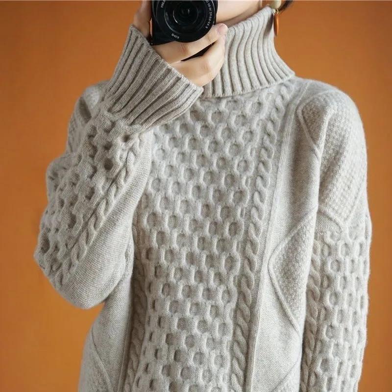 Autumn Winter Sweater Thick Turtleneck Solid Blouse Knitted Bottoming Shirt Women's Loose Tops Pullover