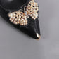 Women's Spring and Summer Soft Leather High Heels Genuine Leather Stiletto Shoes Rhinestone Butterfly Shoes for Office Ladies