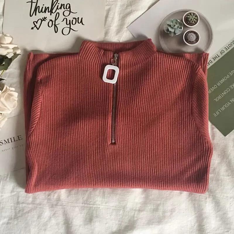 Half Turtleneck Knitted Bottoming Shirt Women's Inner Zipper Sweater Women's Western Style All-match Top Women's