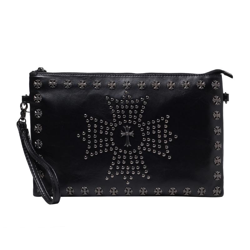 Fashion Business Briefcase Men Leather Black Rivet Zipper Stereotypes Handbag Computer Bag