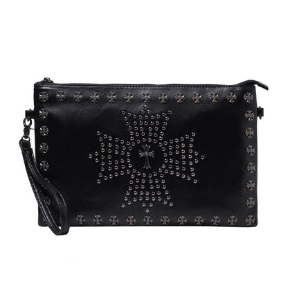 Fashion Business Briefcase Men Leather Black Rivet Zipper Stereotypes Handbag Computer Bag