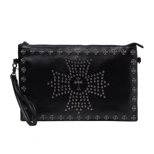 Fashion Business Briefcase Men Leather Black Rivet Zipper Stereotypes Handbag Computer Bag