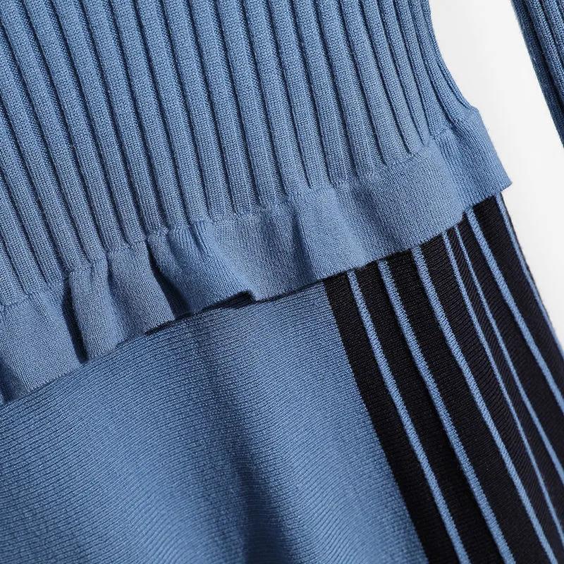 Spring and Autumn Dress Women 2021 All-match Slimming Base Dress Mid-length Fake Two-piece Knitted Dress