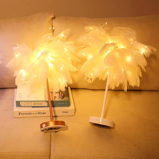 Feather acrylic battery operated Table Lamp for bedroom LED Bedside lamp Reading Room art deco lamp