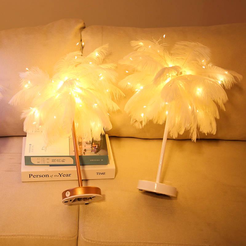 Feather acrylic battery operated Table Lamp for bedroom LED Bedside lamp Reading Room art deco lamp