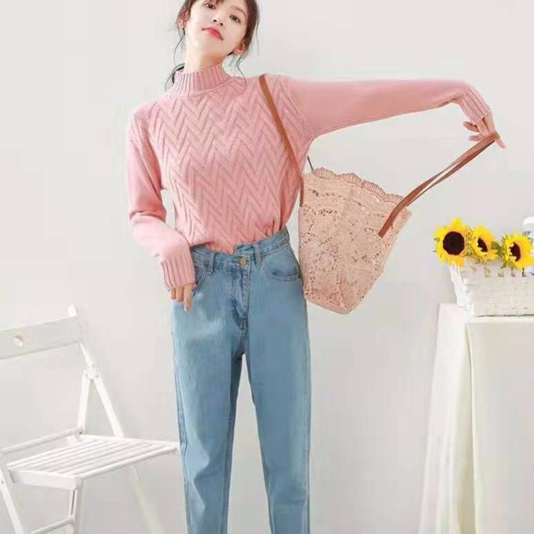 Pofulove 3 Colors Women Sweet Warm Pullover O-Neck Loose Knitted Blouse Solid Color Girly Sweaters