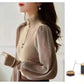 Autumn and Winter High-neck French Ladies Sweater Elegant Temperament Knit Sweater Wild Wood Ear Waist Slim Casual Shirt