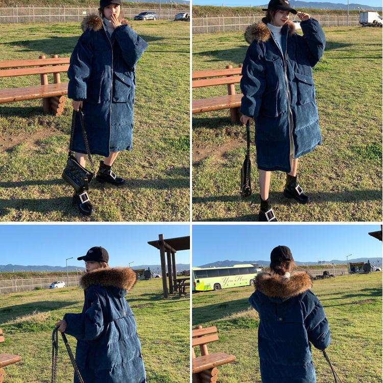 Gold Velvet Down Jacket Women's Winter Mid-length Loose and Thicker Thin Over-the-knee Jacket Women