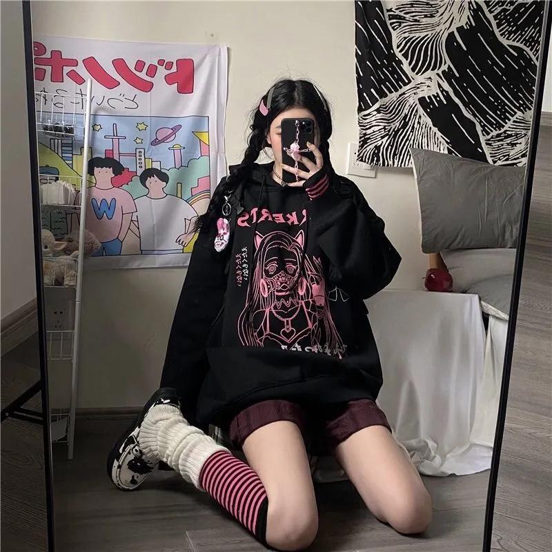 Sweatshirt Women Cute Anime Hoodies Oversized Fashion Hooded Tracksuit Autumn Winter White Plus Size Casual Sport Shirts