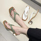 Square-toed Sandals and Slippers Women's Summer Outer Wear Transparent Crystal Medium Thick-heeled Flip-flops Ladies Temperament Sandals and Slippers