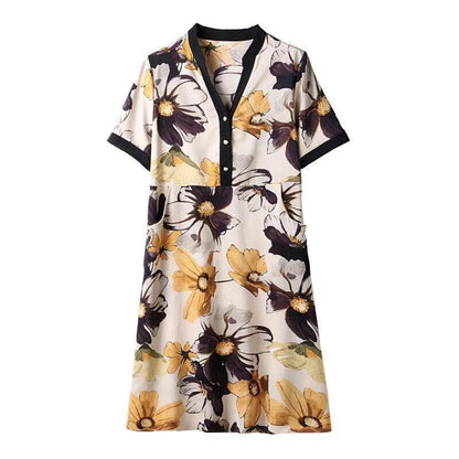 WTEMPO Plus Size Dress Summer Short Sleeve V-Neck Dress Casual knee-length Length