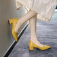 High Heels Women's Thick Heel Spring and Autumn All-match Pointed Toe Fashion Soft Leather Mid-heel Shoes