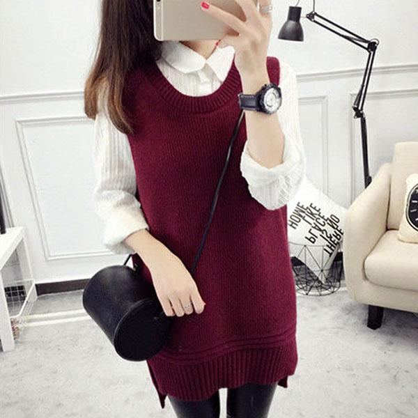 Spring and Autumn Knitted Loose Vest Skirt Round Neck Mid-length Casual Suspender Skirt Fashion Simple Female Vest Skirt