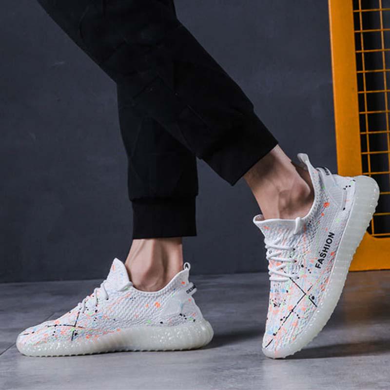 Plus Size 39-44 Men Flying Woven Mesh Sneakers Comfortable Breathable Running Basketball Shoes Students Shockproof Non-slip Gypsophila Shoes