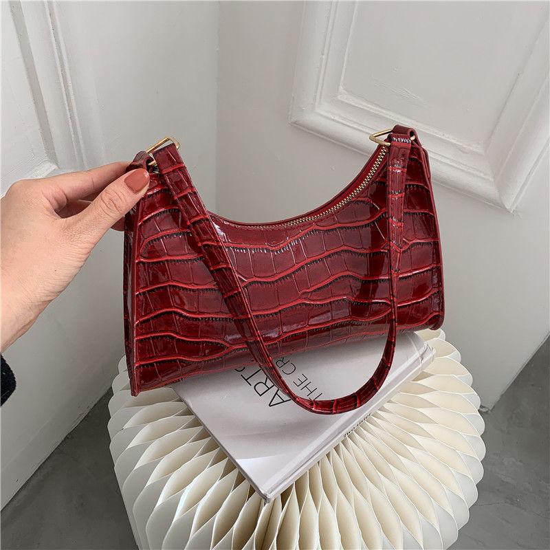 Exquisite Shopping Bag Niche Underarm Bag Women Retro Casual Women's Shoulder Bag Crocodile Grain Leather Solid Color Women's Chain Handbag